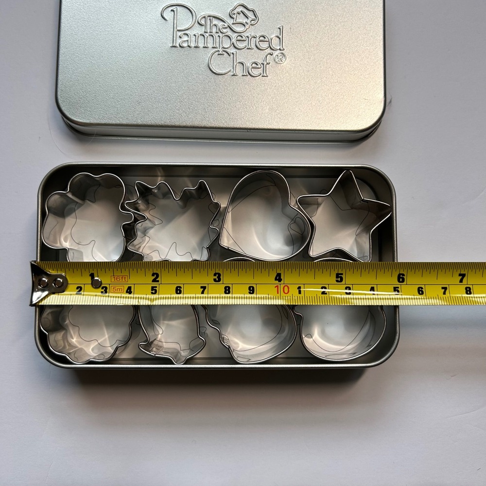 Pampered Chef Creative Cutters Set of 8 Stainless Steel Mini Cookie Cutters Tin - Picture 3 of 10
